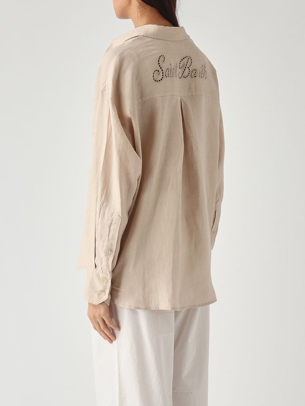 4. Cristal Pocket women's linen shirt Linen Sb Holed 11 Emb MC2 Saint Barth cys0002