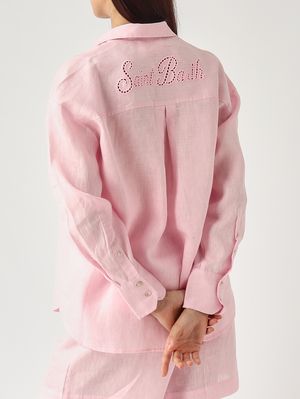 5. Cristal Pocket women's linen shirt Linen Sb Holed 20 Emb