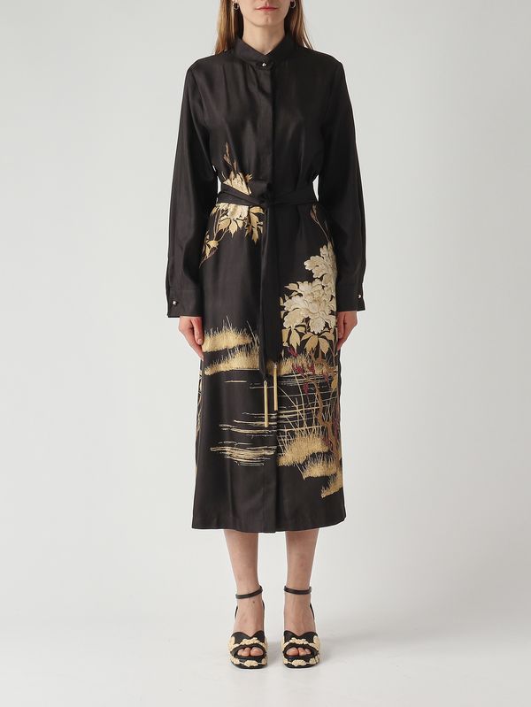 Max Mara Studio Falange women's silk dress - Black-Beige | Caposerio.com