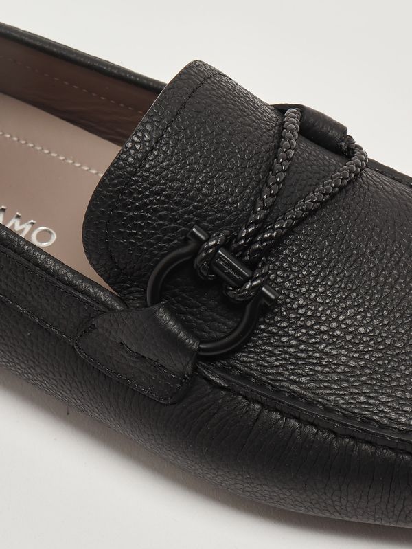 5. Men's Driver Front 4 loafers in grained leather Black Ferragamo 02b796713330
