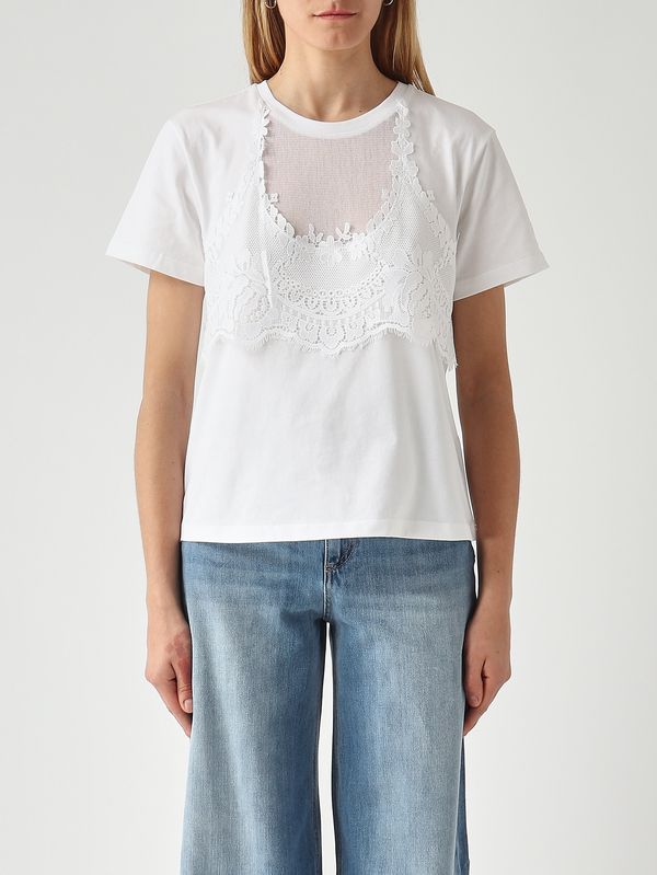 1. Damen-T-Shirt aus Baumwolle Optisches Weiß Twinset 261tt2490