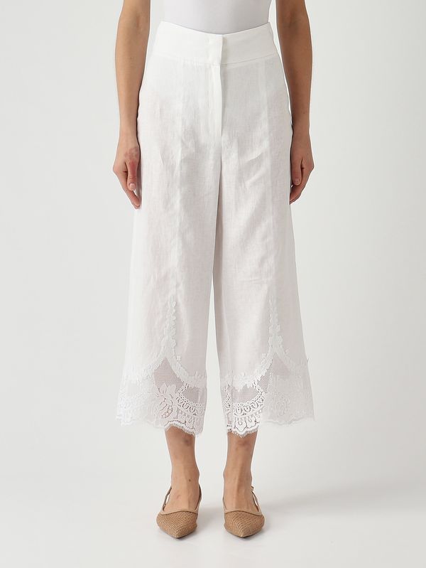 Pantalon femme en lin Blanc optique Twinset