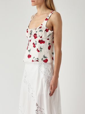 3. Top de mujer de algodón Blanco-Rojo