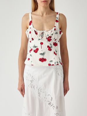 1. Top de mujer de algodón Blanco-Rojo