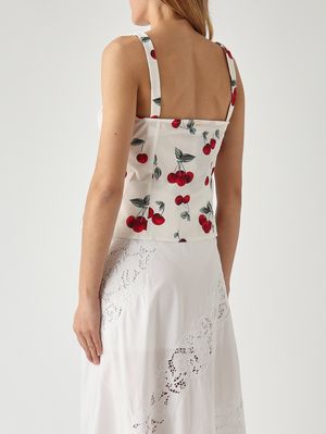 4. Top de mujer de algodón Blanco-Rojo