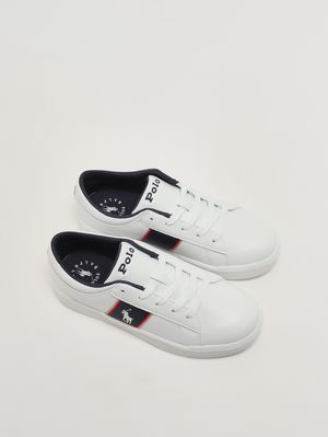 2. Kids' faux leather sneakers White-Blue
