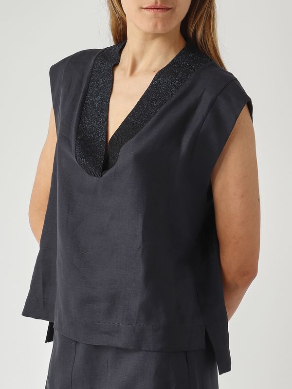 5. Damen-Leinen-T-Shirt Marineblau Gran Sasso 6121550069