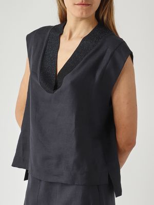 5. Damen-Leinen-T-Shirt Marineblau