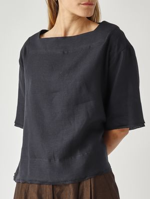 5. Women's linen blouse Navy Blue