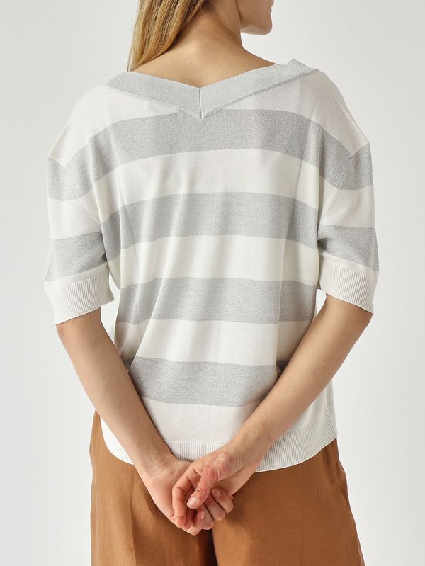 5. Damenpullover aus Seide und Viskose-Lurex Sahne-Silber Gran Sasso 5722023702