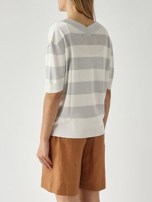 4. Damenpullover aus Seide und Viskose-Lurex Sahne-Silber