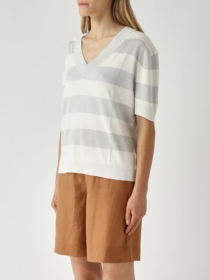 3. Damenpullover aus Seide und Viskose-Lurex Sahne-Silber