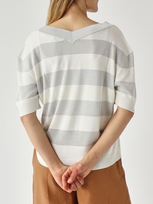 5. Damenpullover aus Seide und Viskose-Lurex Sahne-Silber