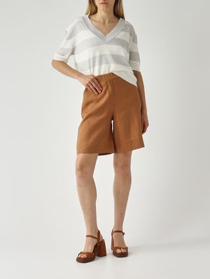 2. Damenpullover aus Seide und Viskose-Lurex Sahne-Silber