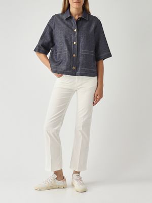 2. Camicia donna in cotone e lino Denim Scuro