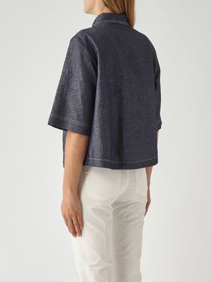4. Camicia donna in cotone e lino Denim Scuro