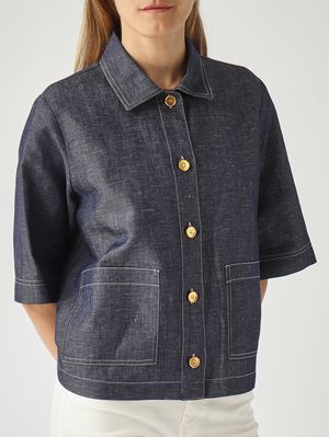 5. Camicia donna in cotone e lino Denim Scuro