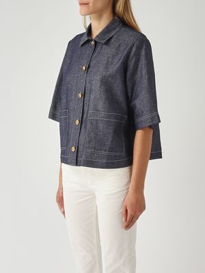 3. Camicia donna in cotone e lino Denim Scuro