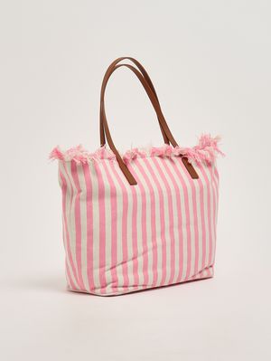 2. Borsa donna City in canvas Rosa-Bianco