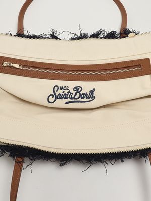 3. Damentasche The City Bag Fringe aus Baumwolle Dunkler Sangallo-Denim mit Prägung