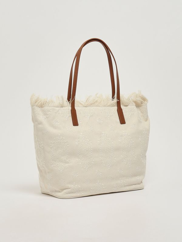 2. Borsa donna The City Bag Fringe in canvas di cotone Sangallo 10 Emb MC2 Saint Barth cbf0001