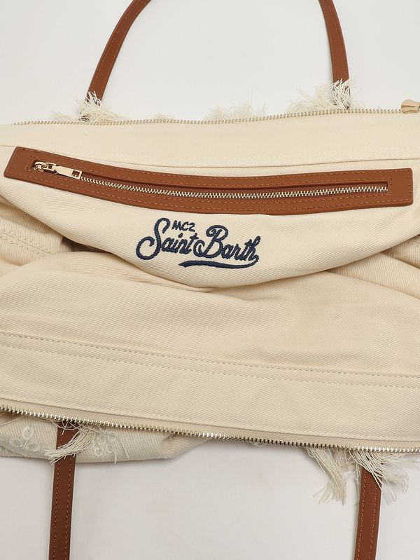 3. Borsa donna The City Bag Fringe in canvas di cotone Sangallo 10 Emb MC2 Saint Barth cbf0001