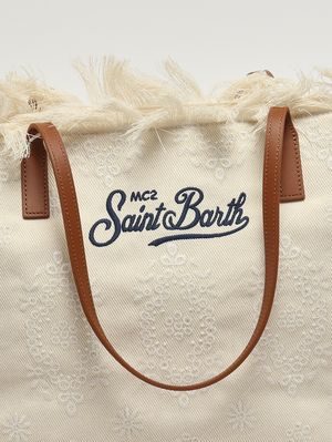 4. Borsa donna The City Bag Fringe in canvas di cotone Sangallo 10 Emb