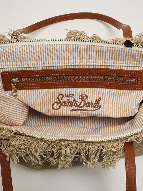 3. Damentasche The City Bag Fringe Medium aus Baumwolle Canvas 11 Stickerei MC2 Saint Barth cbmf001