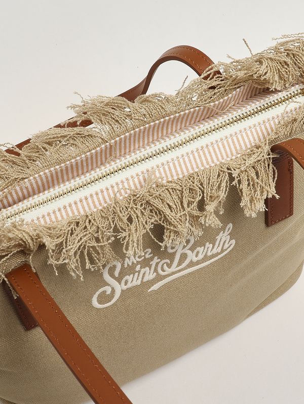 4. Damentasche The City Bag Fringe Medium aus Baumwolle Canvas 11 Stickerei MC2 Saint Barth cbmf001