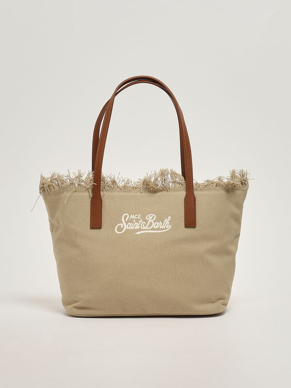1. Damentasche The City Bag Fringe Medium aus Baumwolle Canvas 11 Stickerei MC2 Saint Barth cbmf001