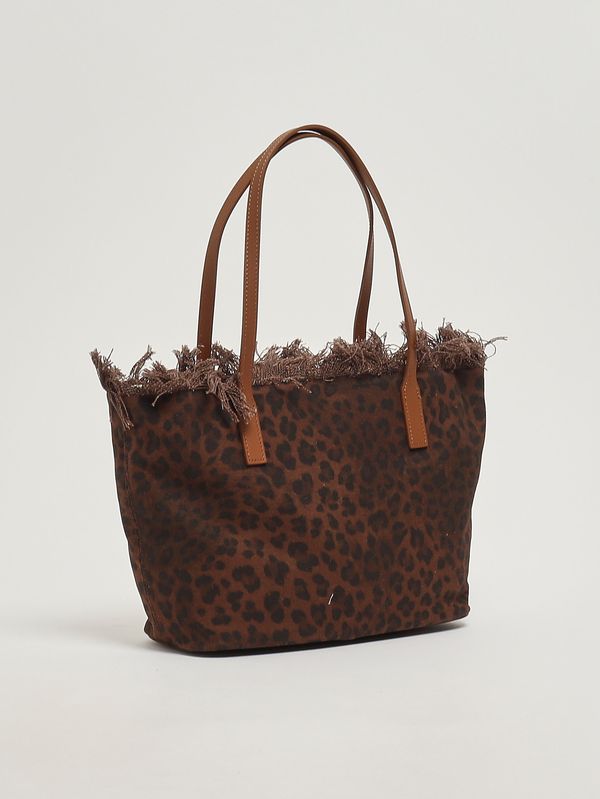 2. Women's The City Bag Fringe Medium in cotton Dark Leopard Canvas 18 MC2 Saint Barth cbmf001