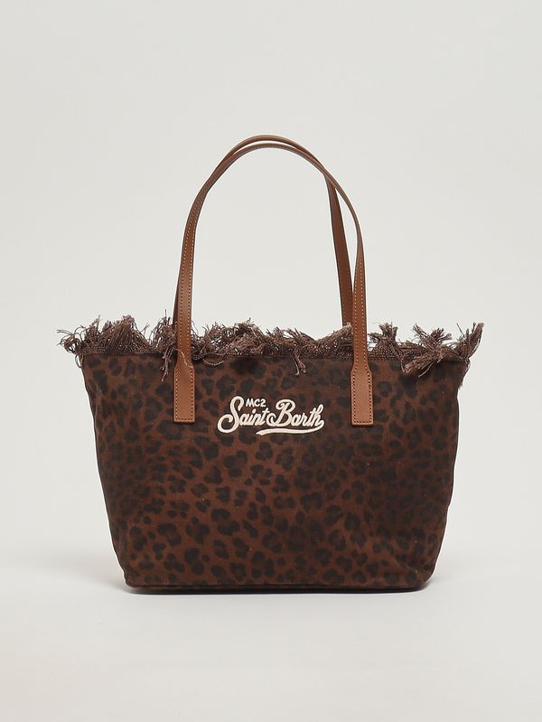 1. Women's The City Bag Fringe Medium in cotton Dark Leopard Canvas 18 MC2 Saint Barth cbmf001