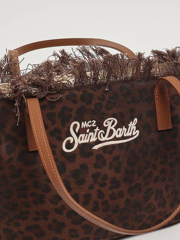 4. Women's The City Bag Fringe Medium in cotton Dark Leopard Canvas 18 MC2 Saint Barth cbmf001