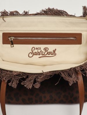 3. Women's The City Bag Fringe Medium in cotton Dark Leopard Canvas 18