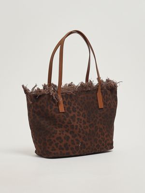 2. Women's The City Bag Fringe Medium in cotton Dark Leopard Canvas 18