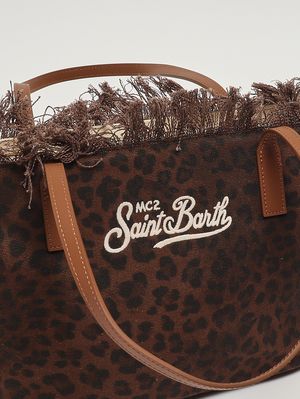 4. Women's The City Bag Fringe Medium in cotton Dark Leopard Canvas 18