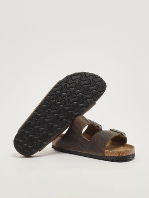 4. Sandalo Arizona Soft Foot Bed in pelle oliata Kaki Chiaro