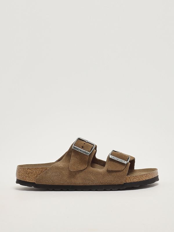 1. Arizona Soft Footbed Sandale aus Veloursleder Torf Birkenstock 1030865