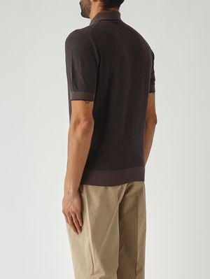 4. Polo homme en coton biologique Brun foncé-Bleu