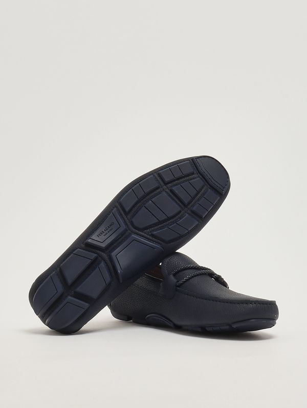 4. Men's Driver Front 4 loafers in grained leather Blue Marine Ferragamo 02b796732481