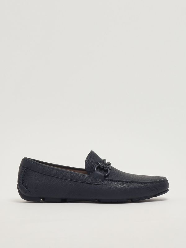 Herren-Mokassin Driver Front 4 aus genarbtem Leder Blaues Meer Ferragamo