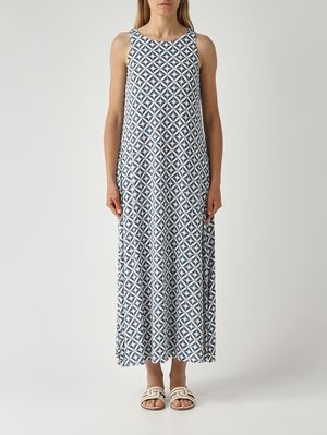 1. Damenkleid Paste aus Stretch-Viskose Weiß-Hellblau