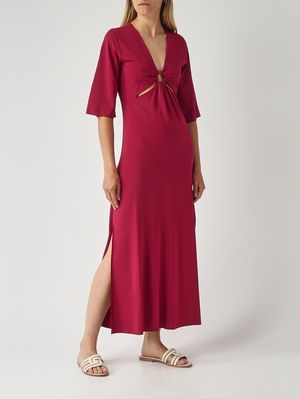 2. Women's striped dress in stretch viscose Carmine