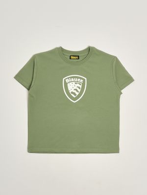 1. Kinder-T-Shirt aus Stretch-Baumwolle Olivgrün
