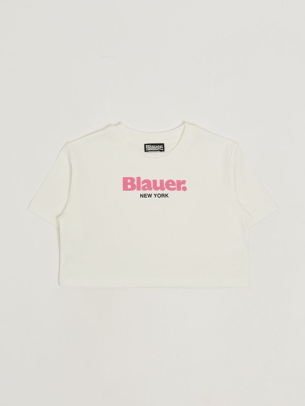 T-shirt fille en coton stretch Blanc-Rose Blauer