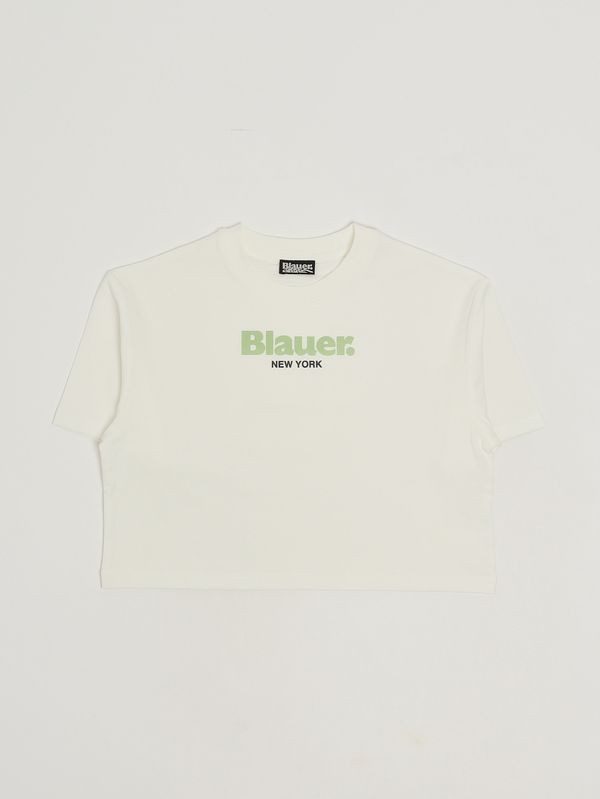 1. Girls' stretch cotton T-shirt White-Green Blauer 26sblgh02502007558