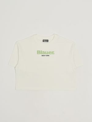 1. Girls' stretch cotton T-shirt White-Green