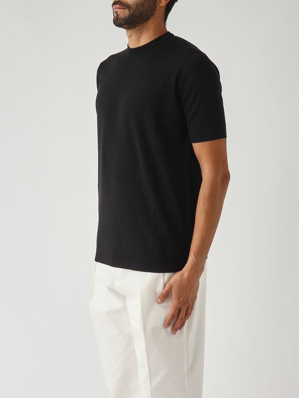 3. Men's crepe cotton sweater Black Filippo de Laurentiis ts0mccr14r