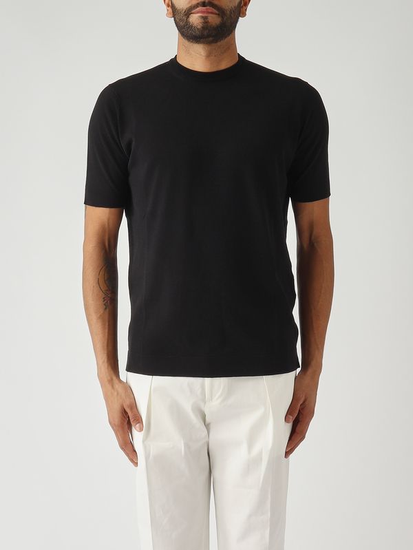 1. Men's crepe cotton sweater Black Filippo de Laurentiis ts0mccr14r
