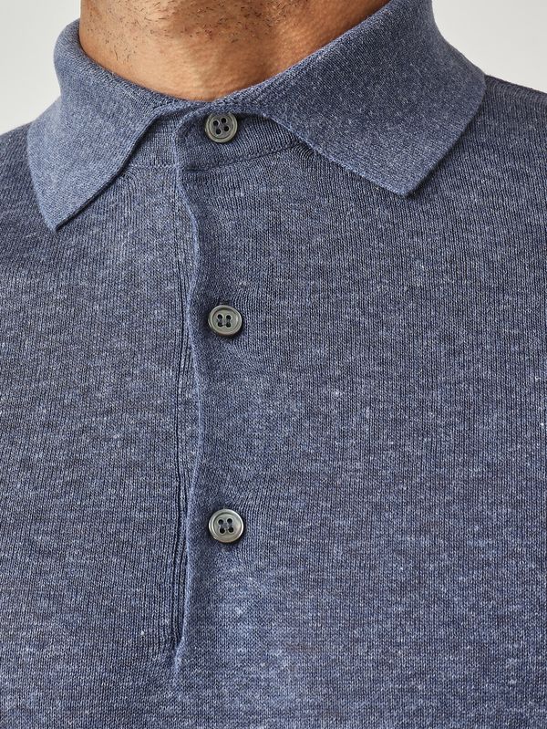 5. Men's silk and linen blend polo shirt Denim Filippo de Laurentiis pl1mcls16r